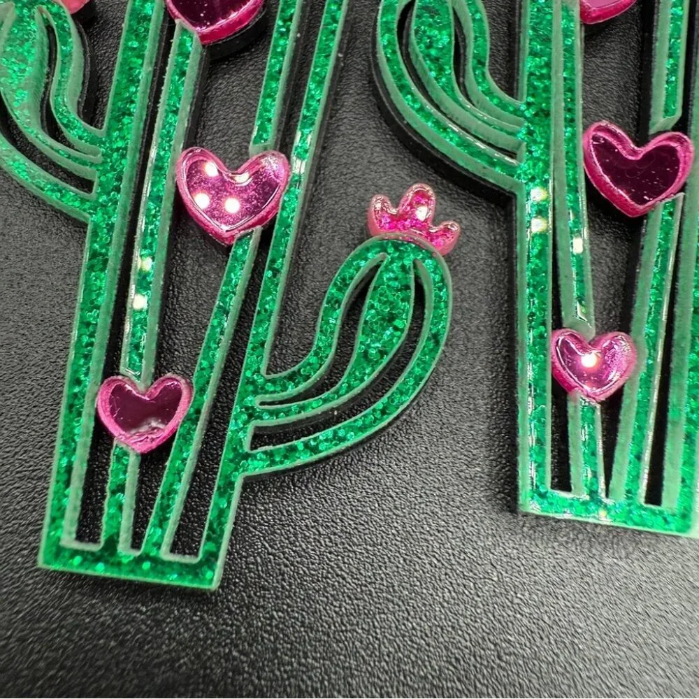 Green and Pink Cactus Earrings - Pierced - Picture 4 of 6